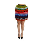 Dolce & Gabbana Red Blue High Waist Mini Feather Skirt
