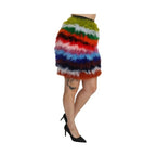 Dolce & Gabbana Red Blue High Waist Mini Feather Skirt