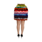 Dolce & Gabbana Red Blue High Waist Mini Feather Skirt