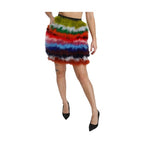 Dolce & Gabbana Red Blue High Waist Mini Feather Skirt