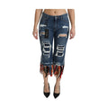 Dolce & Gabbana Blue Feathers Low Waist Cropped Cotton Jeans