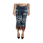 Dolce & Gabbana Blue Feathers Low Waist Cropped Cotton Jeans