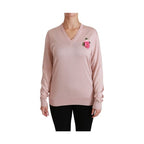 Dolce & Gabbana Pink Floral Embellished Pullover Silk Sweater