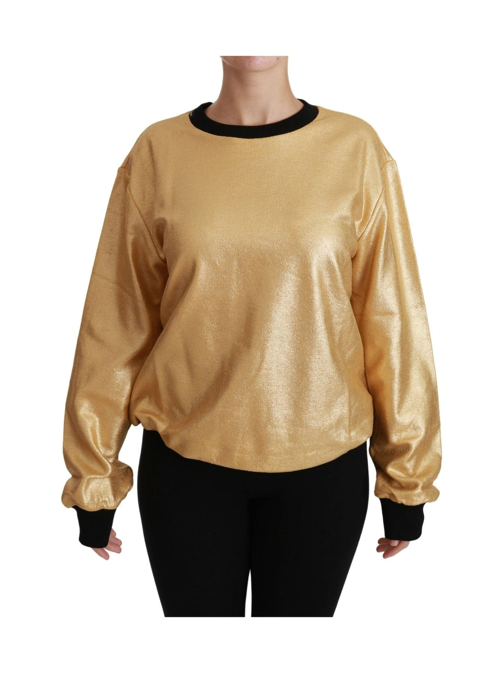 Dolce & Gabbana Gold Cotton Crewneck Pullover Sweater