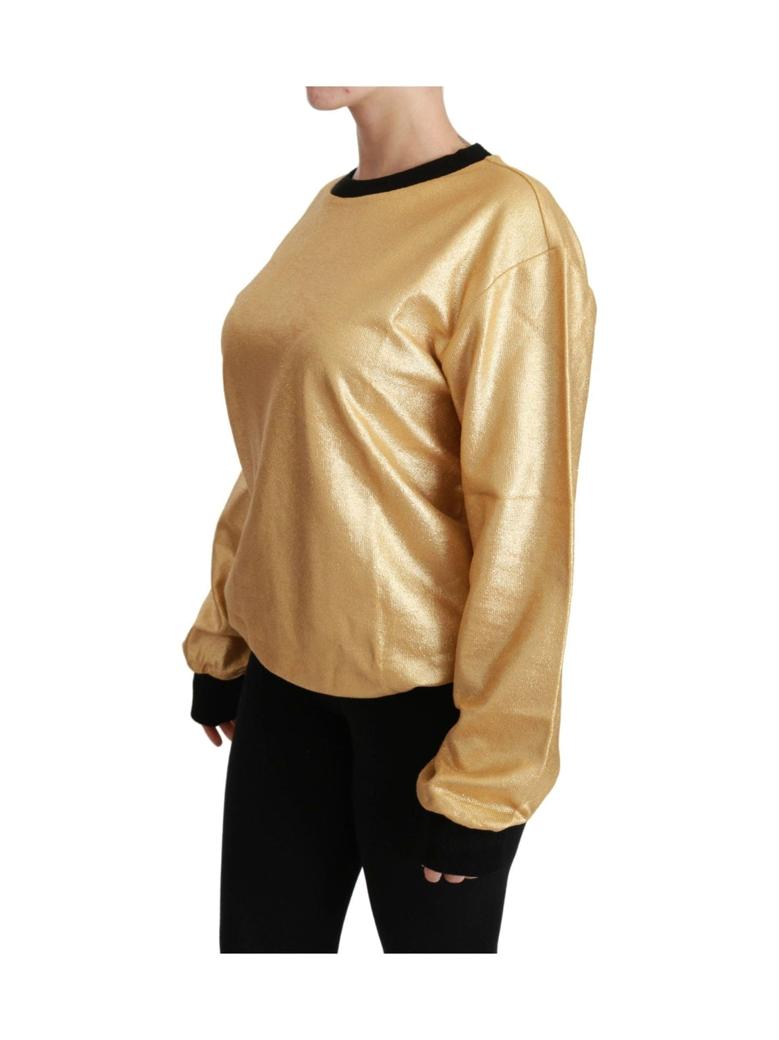 Dolce & Gabbana Gold Cotton Crewneck Pullover Sweater