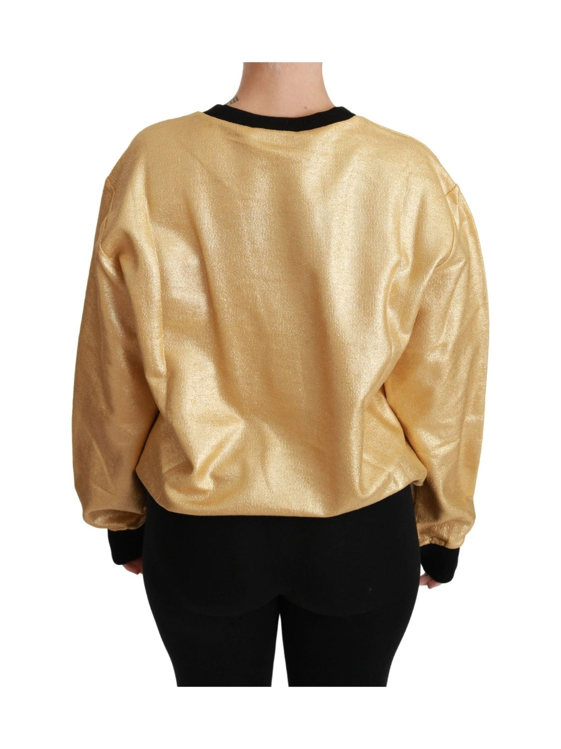 Dolce & Gabbana Gold Cotton Crewneck Pullover Sweater