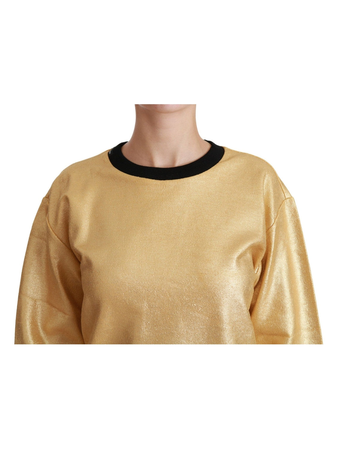 Dolce & Gabbana Gold Cotton Crewneck Pullover Sweater