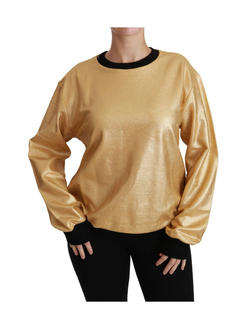 Dolce & Gabbana Gold Cotton Crewneck Pullover Sweater