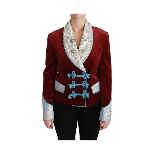 Dolce & Gabbana Red Velvet Baroque Crystal Blazer Jacket