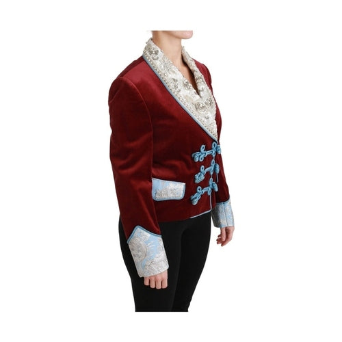 Dolce & Gabbana Red Velvet Baroque Crystal Blazer Jacket