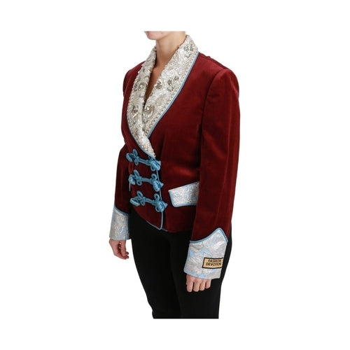 Dolce & Gabbana Red Velvet Baroque Crystal Blazer Jacket