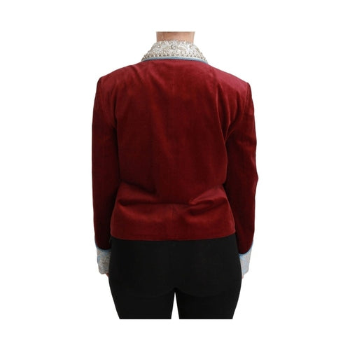 Dolce & Gabbana Red Velvet Baroque Crystal Blazer Jacket