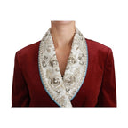 Dolce & Gabbana Red Velvet Baroque Crystal Blazer Jacket