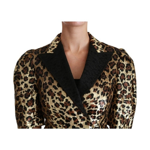 Dolce & Gabbana Blazer Gold Leopard Sequined Jacket