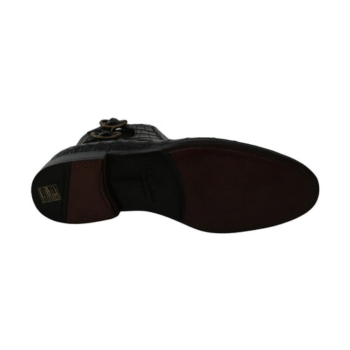 Dolce & Gabbana Black Crocodile Leather Derby Boots Shoes