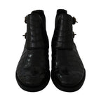 Dolce & Gabbana Black Crocodile Leather Derby Boots Shoes