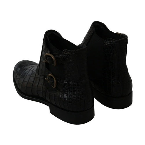 Dolce & Gabbana Black Crocodile Leather Derby Boots Shoes