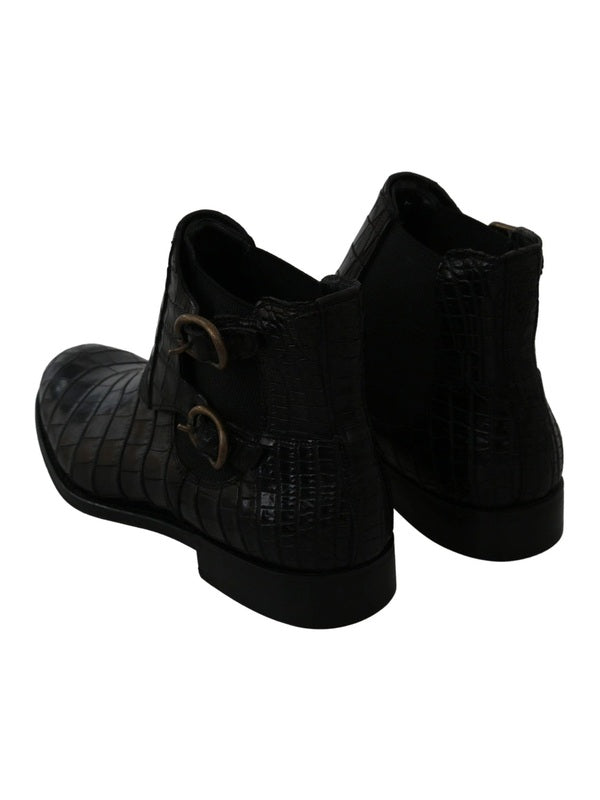 Dolce & Gabbana Black Crocodile Leather Derby Boots Shoes