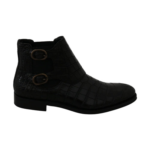 Dolce & Gabbana Black Crocodile Leather Derby Boots Shoes