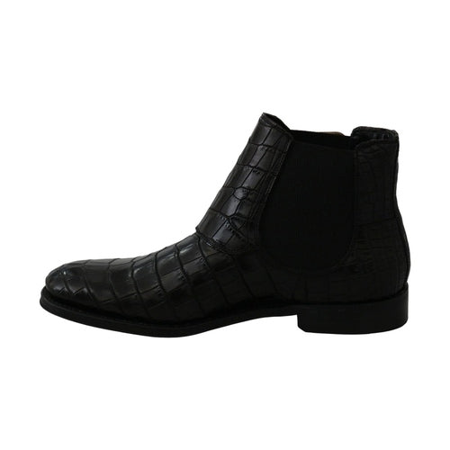 Dolce & Gabbana Black Crocodile Leather Derby Boots Shoes