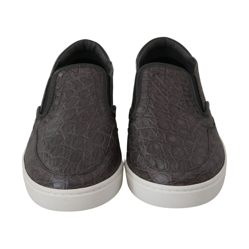 Dolce & Gabbana Gray Leather Flat Caiman Mens Loafers Shoes