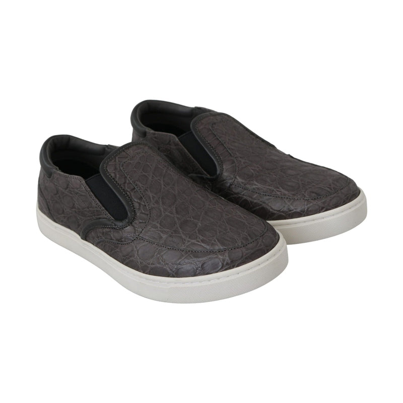 Dolce & Gabbana Gray Leather Flat Caiman Mens Loafers Shoes