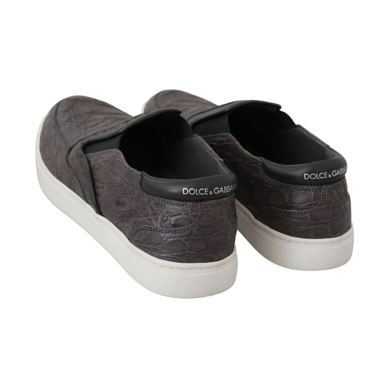 Dolce & Gabbana Gray Leather Flat Caiman Mens Loafers Shoes
