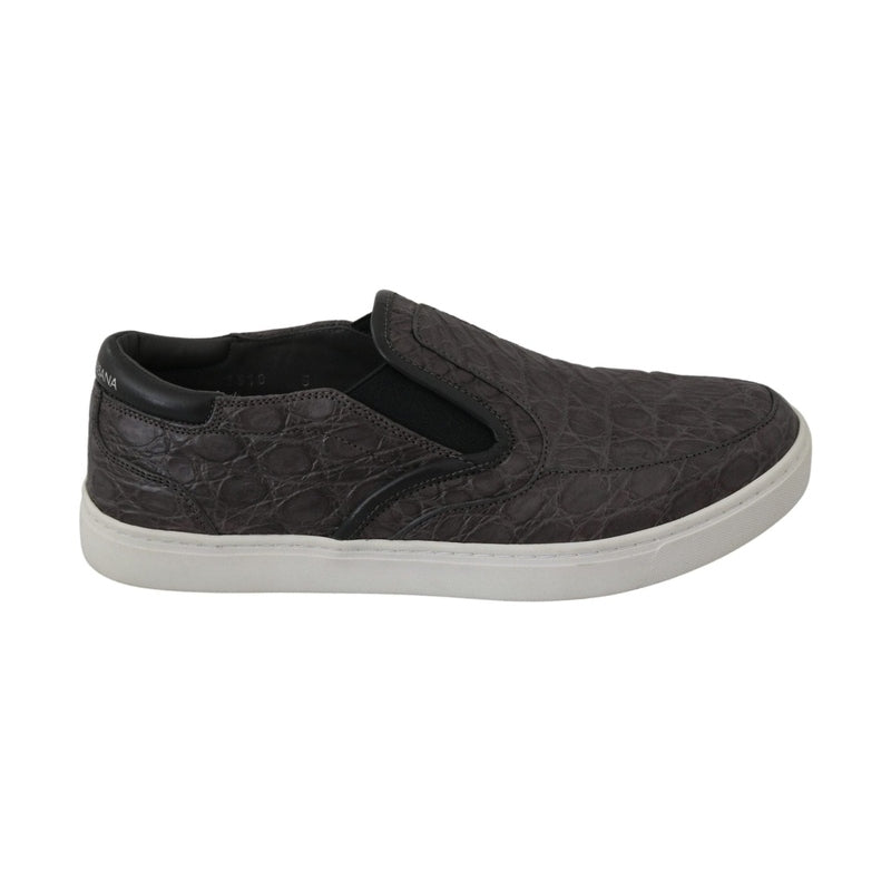 Dolce & Gabbana Gray Leather Flat Caiman Mens Loafers Shoes