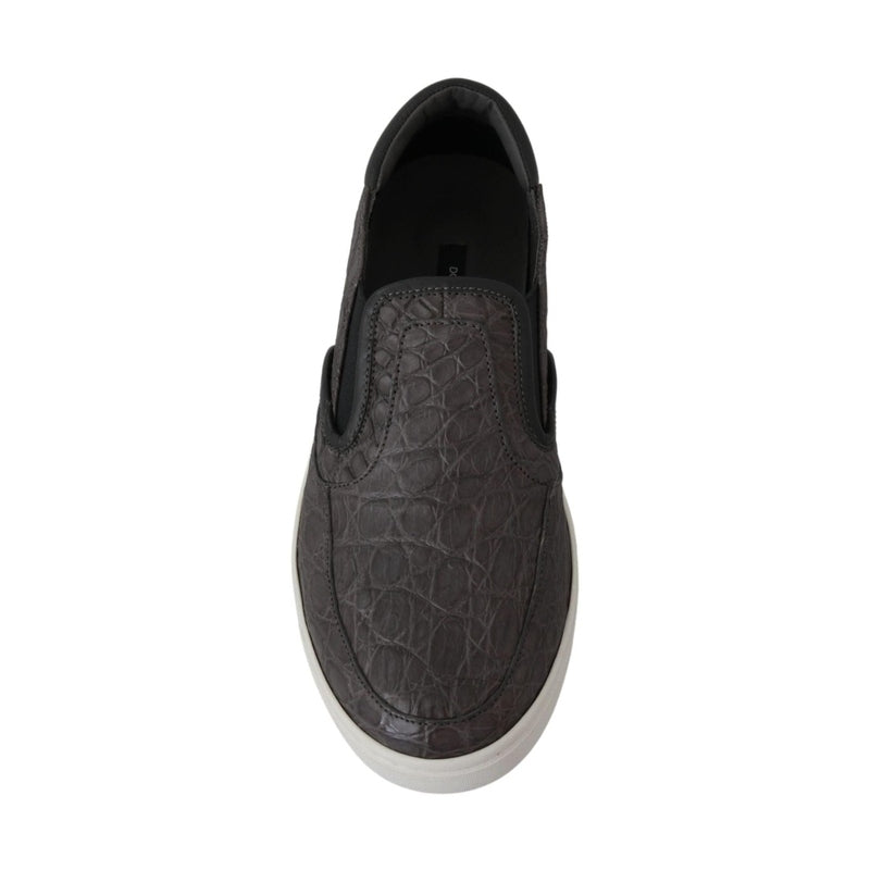 Dolce & Gabbana Gray Leather Flat Caiman Mens Loafers Shoes