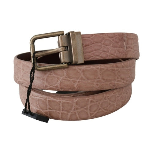 Beige Exotic Skin Gold Buckle Leather Belt