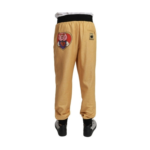 Dolce & Gabbana Gold Year Of The Pig Cotton Mens Pants