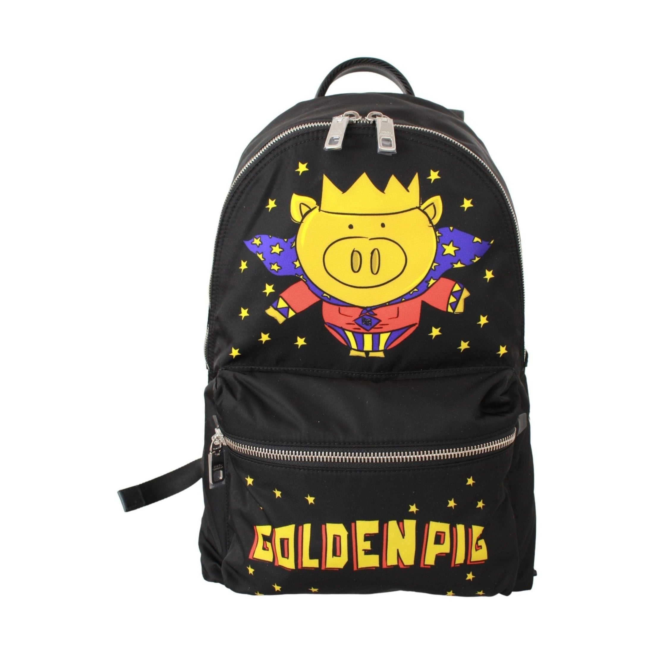 Dolce & Gabbana Black Golden Pig of the Year School Backpack