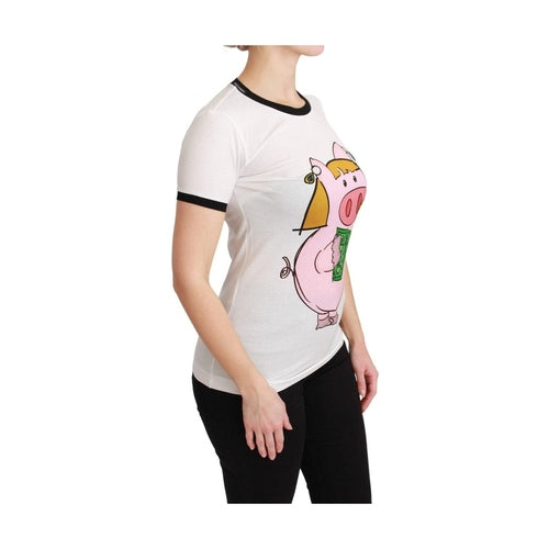 Dolce & Gabbana White YEAR OF THE PIG Top Cotton T-shirt