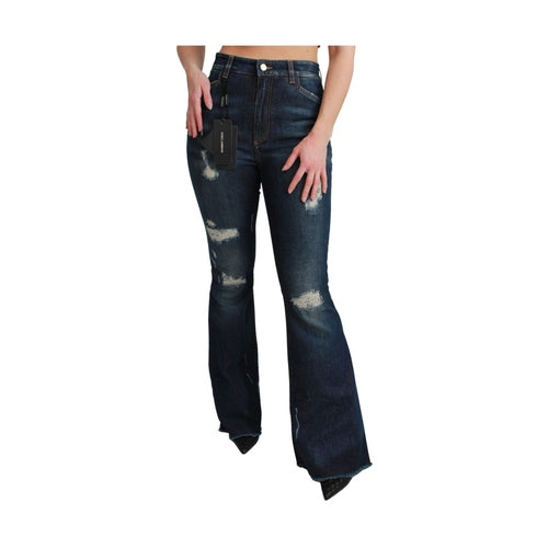 Dolce & Gabbana Blue Denim Cotton Stretch Flared Jeans