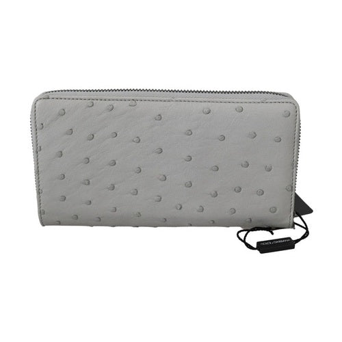 Dolce & Gabbana White Ostrich Leather Continental Mens Clutch Wallet