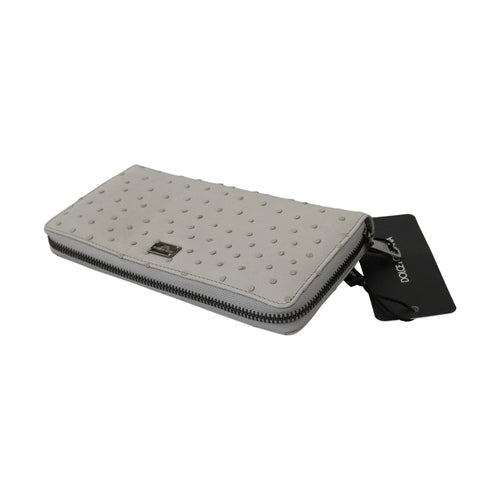 Dolce & Gabbana White Ostrich Leather Continental Mens Clutch Wallet