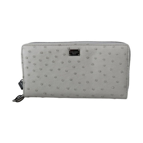 Dolce & Gabbana White Ostrich Leather Continental Mens Clutch Wallet