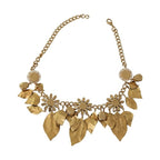 Dolce & Gabbana Green Leaves Gold Brass Crystal Flower Pendant Necklace