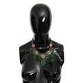Green Leaves Gold Brass Crystal Flower Pendant Necklace
