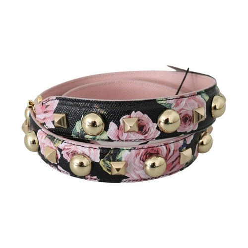 Dolce & Gabbana Pink Floral Leather Stud Accessory Shoulder Strap