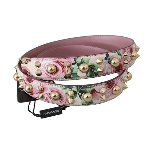 Dolce & Gabbana Pink Floral Leather Stud Accessory Shoulder Strap