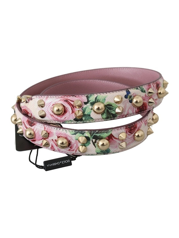 Dolce & Gabbana Pink Floral Leather Stud Accessory Shoulder Strap