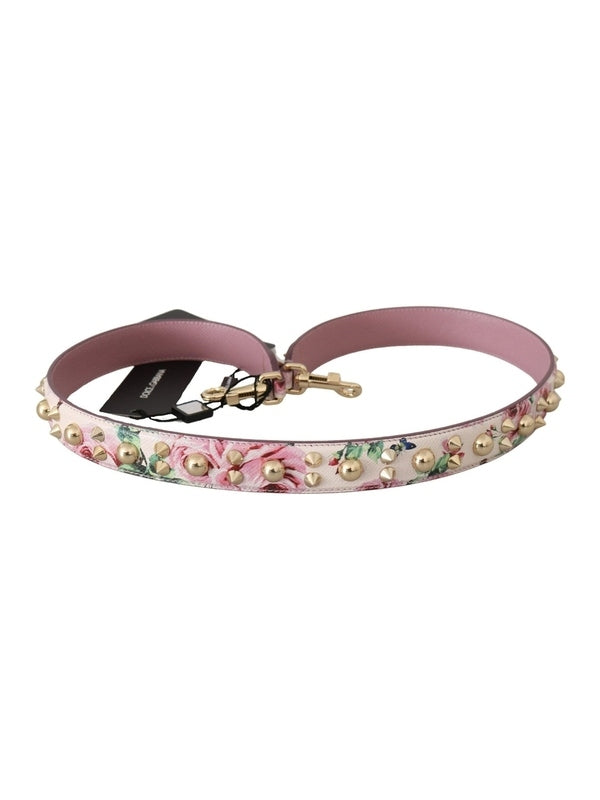 Dolce & Gabbana Pink Floral Leather Stud Accessory Shoulder Strap