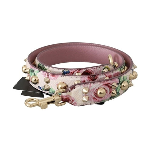 Dolce & Gabbana Pink Floral Leather Stud Accessory Shoulder Strap