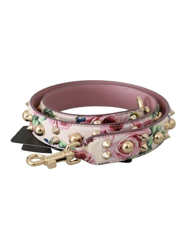 Dolce & Gabbana Pink Floral Leather Stud Accessory Shoulder Strap