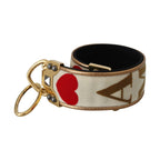 Dolce & Gabbana Gold White Textile Leather AMORE Shoulder Strap