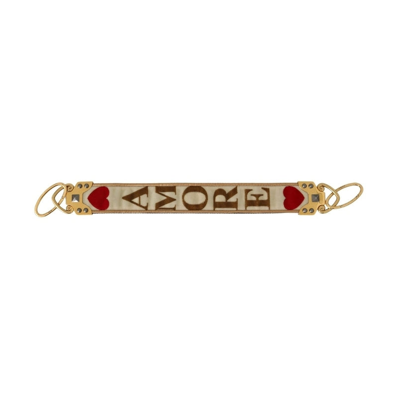 Dolce & Gabbana Gold White Textile Leather AMORE Shoulder Strap
