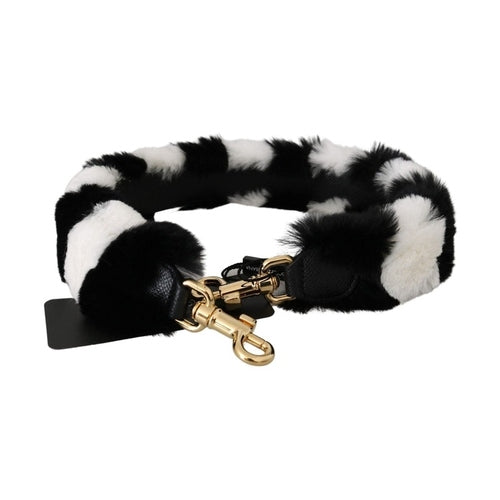 Dolce & Gabbana Black White Lapin Fur Accessory Shoulder Strap