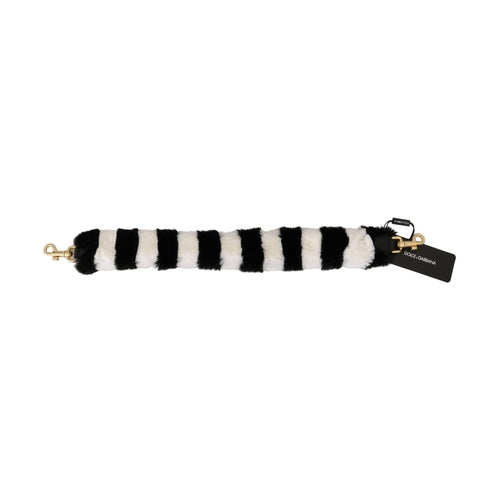 Dolce & Gabbana Black White Lapin Fur Accessory Shoulder Strap