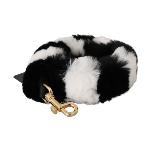 Dolce & Gabbana Black White Lapin Fur Accessory Shoulder Strap